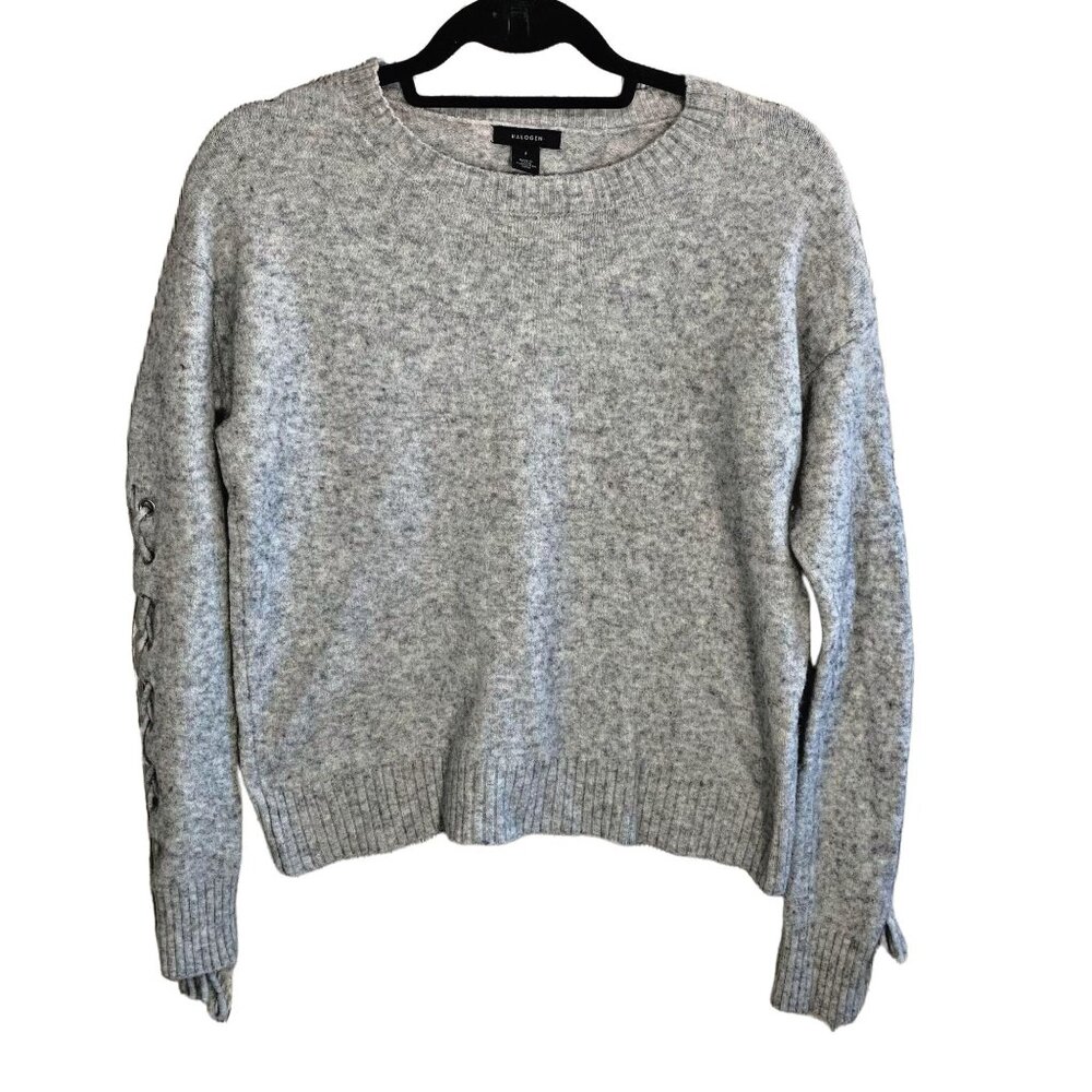 Halogen Merino Wool Grey Cutout Tie Sleeve Sweater S